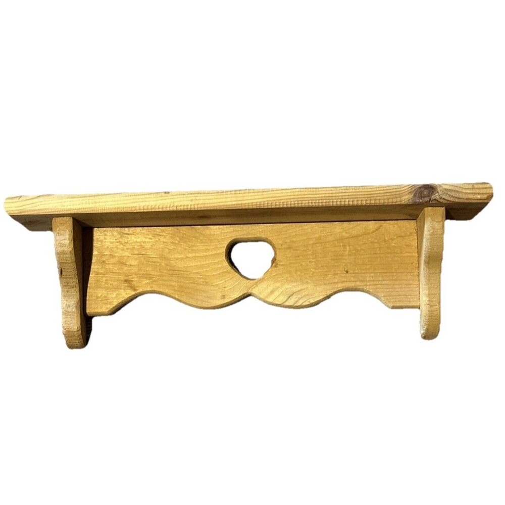 1980s Vintage Wood Heart Primitive Shelf Natural Wood 18” Long